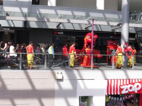 Chinese dancers, celebrating the opening of a new bank in Chatswood,